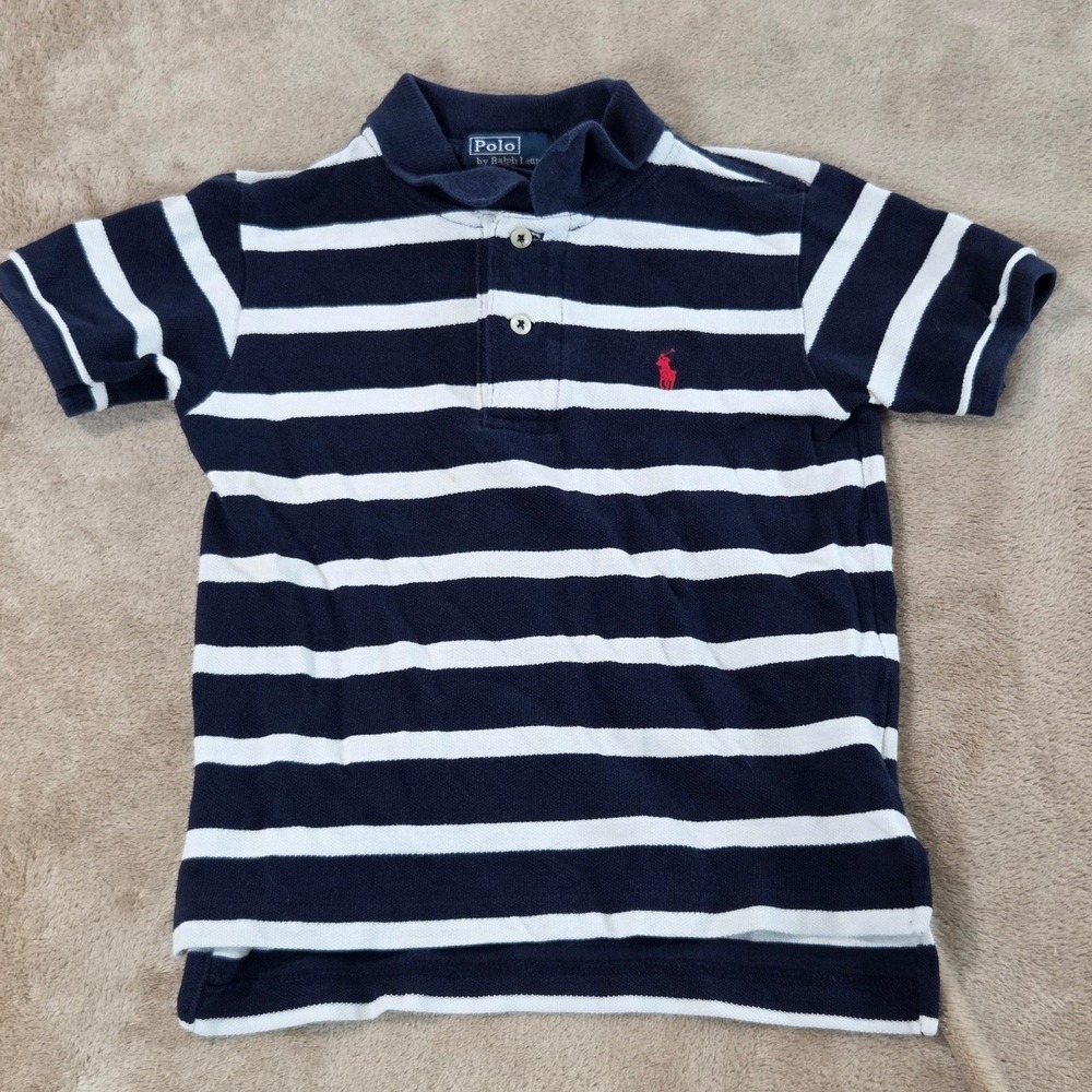 Vintage Polo Ralph Lauren polo kids‎ 3T white and blue stripes short sleeve EUC